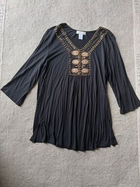 Design History Black Tunic with Gold Medallion Yoke